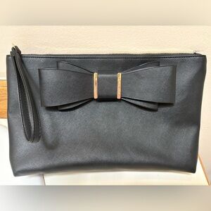 Betsy Johnson Black Bow Accent Wristlet - Women's Clutch Bag